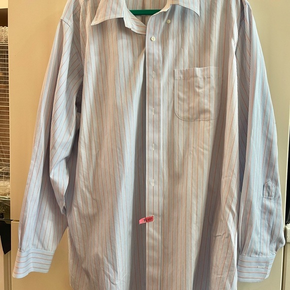 Brooks Brothers Polo Shirt Mens 18-35 Blue White Pink Stripe Non Iron Cotton - Picture 2 of 8